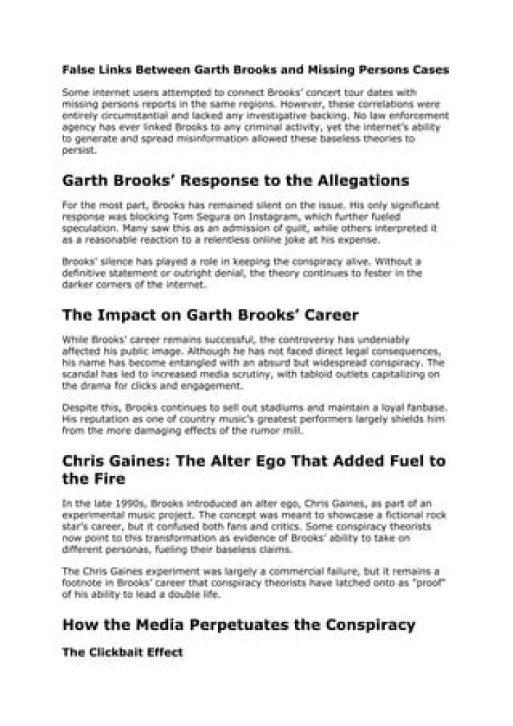 Unraveling the Garth Brooks Conspiracy Theory: Truths and Speculations